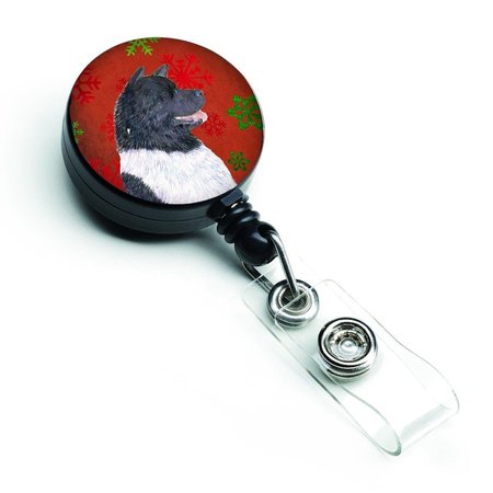 CAROLINES TREASURES Akita Red and Green Snowflakes Holiday Christmas Retractable Badge Reel SS4728BR